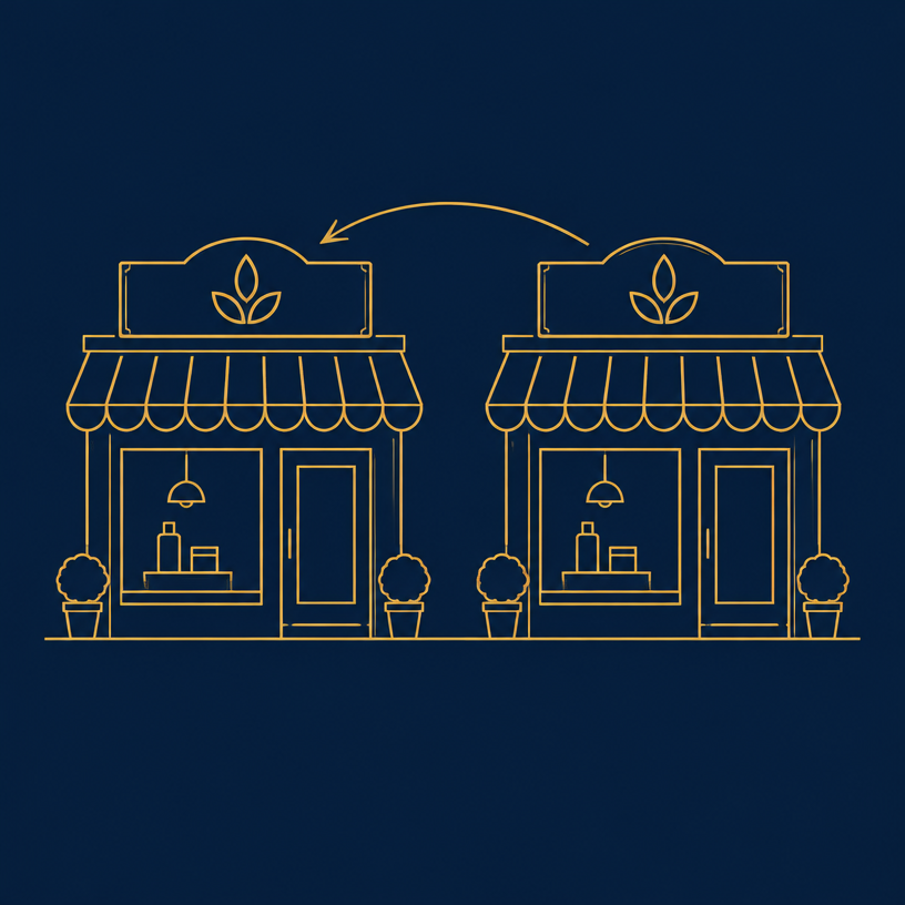 Illustration : deux devantures de boutiques concurrentes