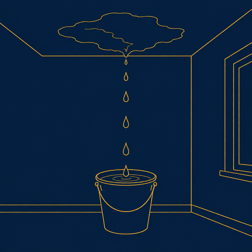 Illustration : tache d'humidité au plafond et gouttes d'eau