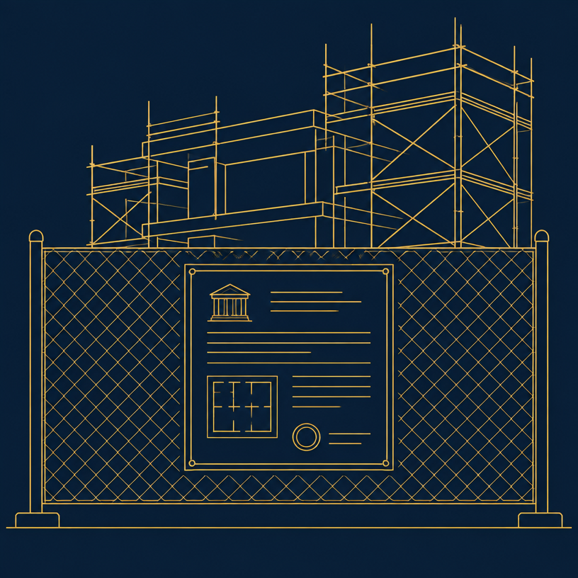 Illustration : panneau d'affichage de permis sur une clôture de chantier
