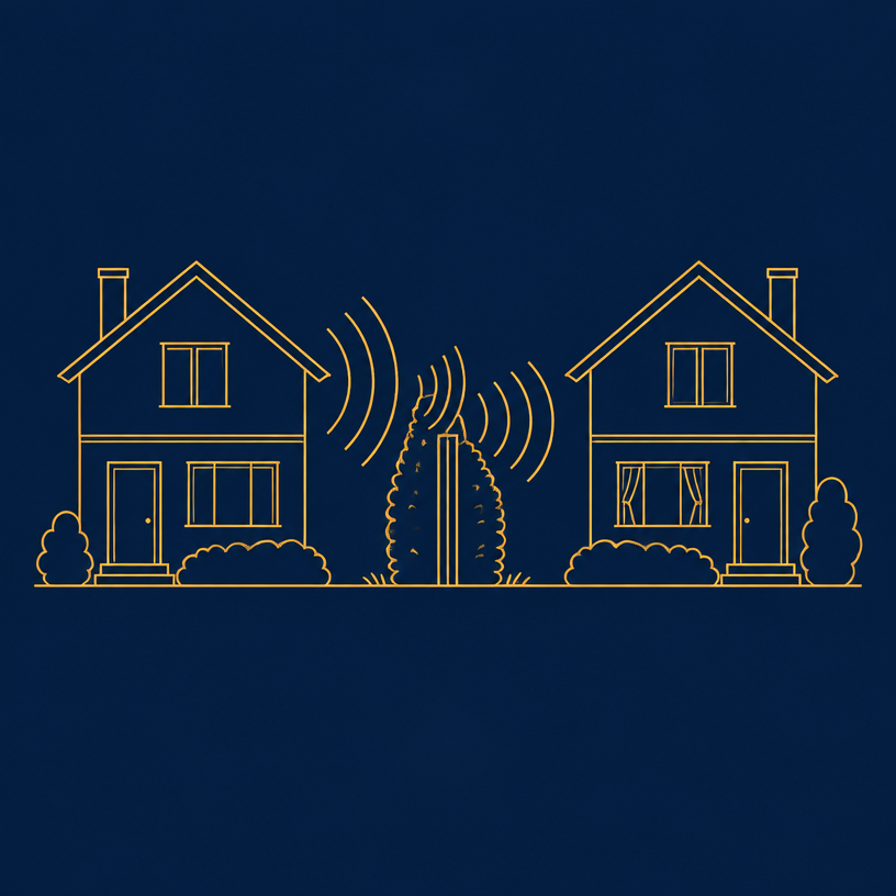 Illustration : deux maisons voisines et ondes sonores